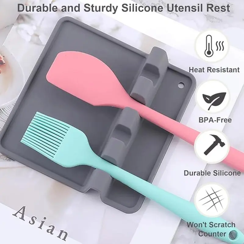 Silicone Cutlery Holder, 1 Set Kitchen Spoon Holder with Drip Pad, Heat-resistant Dishwasher Washable Kitchen Utensil Holder for Home Dining Room Barbecue 1