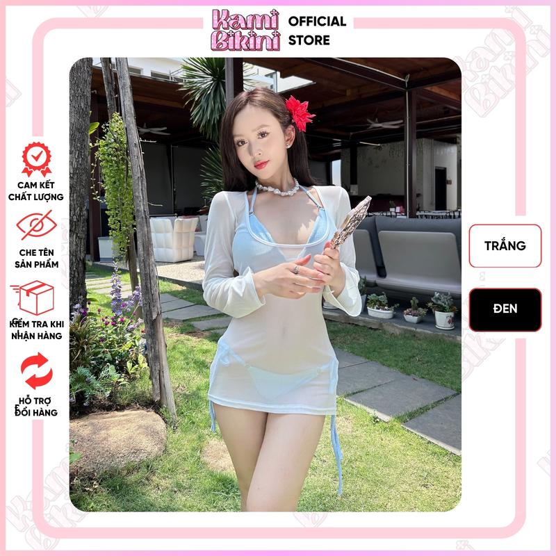 Áo váy lưới tay loe co giãn tôn body xuyên thấu mặc ngoài bikini đi biển, có thể mặc hai kiểu ( KHÔNG KÈM BIKINI ) [ M02 ]