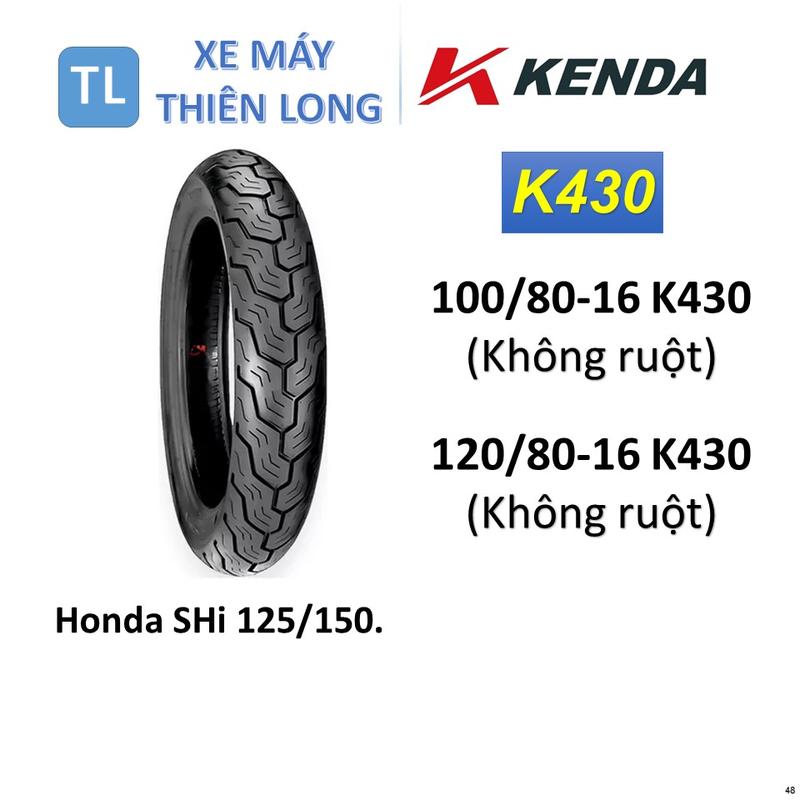  48. Lốp vỏ KENDA không ruột 100 80-16 K430 & 120 80-16 K430 dành cho xe Honda SHi 125 150. 