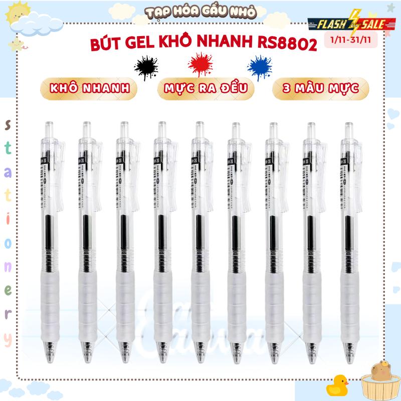 Bộ 10-20 bút gel RS8802 mực xanh, đỏ, đen có đệm tay cao su mực khô nhanh