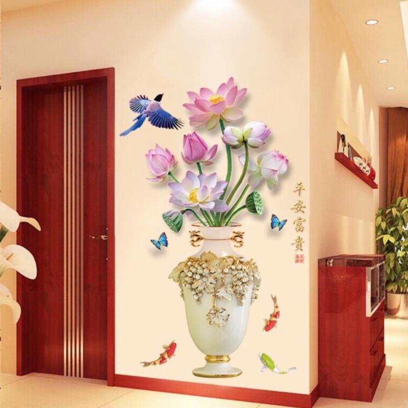 tranh decan dán tường bình sen trang trí phòng khách Decal Decor