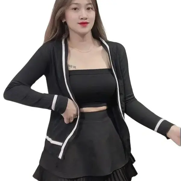 Áo khoác cardigan sọc mỏng dài tay/ Áo khoác len mỏng dáng dài phối đường viền nhiều màu Nữ Top Women Jacket Loang Thun
