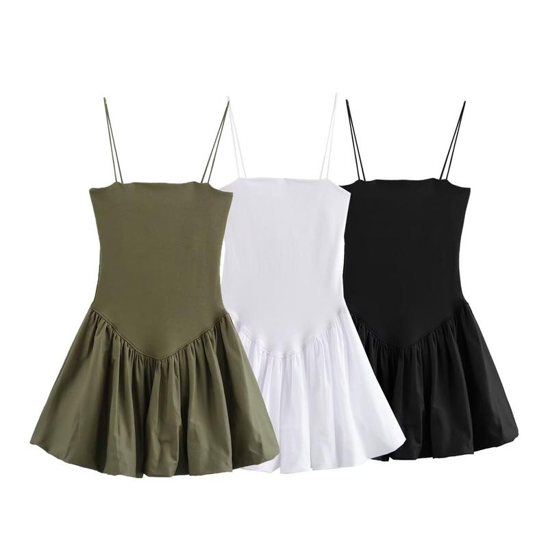 Product Introduction of Summer Fashion Puffy Patchwork Sling Slimming Dress 4
