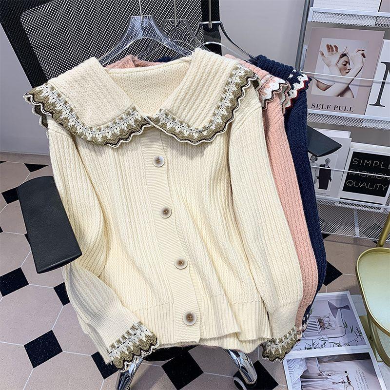 Product Introduction of Áo Len Cổ Peter Pan, Thời Trang Và Phong Cách, Dành Cho Nữ, Hàng Mới Về Thu Đông 2024, Dáng Rộng Vừa Vặn, Áo Khoác Cardigan Dệt Kim Dày, Thích Hợp Cho Bé Gái Béo 5