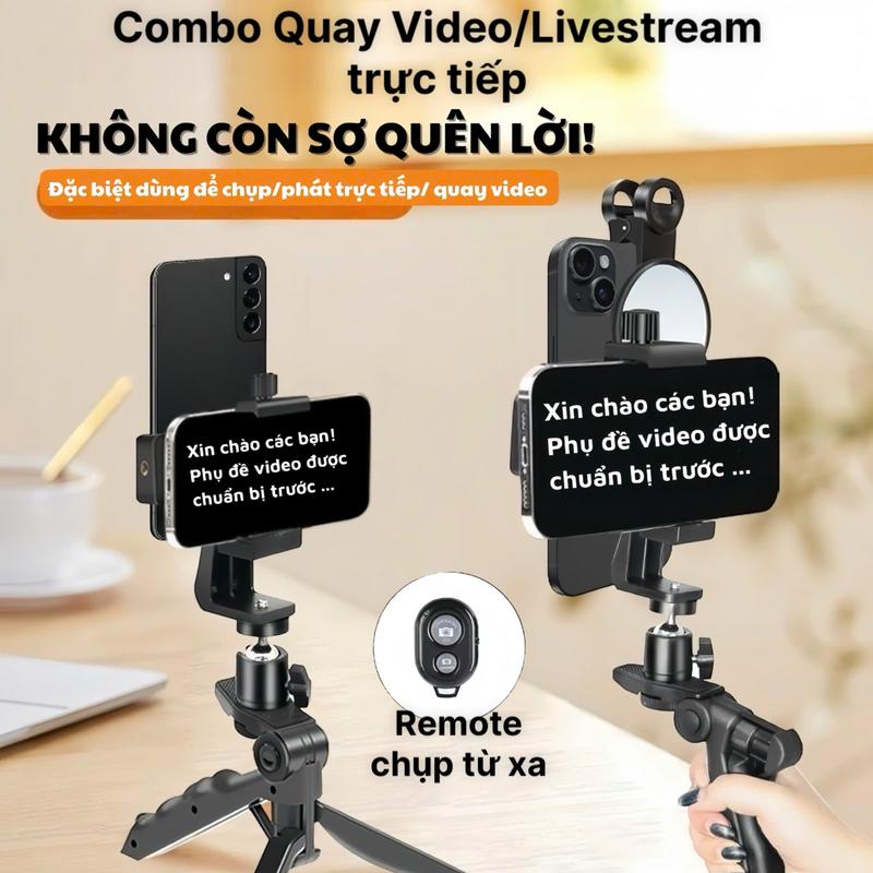 Bộ giá đỡ tripod 2 điện thoại quay video phát sóng trực tiếp Giá 3 chân để bàn, hoặc cầm tay tiên lợi citycase