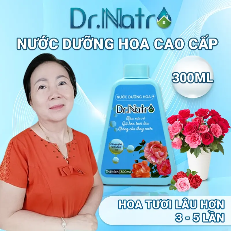 Nước dưỡng hoa Dr Natro - Giữ hoa tươi lâu 3 - 4 tuần - Màu sắc hoa bền đẹp gấp 3 - 5 lần - Chai 300ml (tặng 1 gói dưỡng hoa size nhỏ ) 1