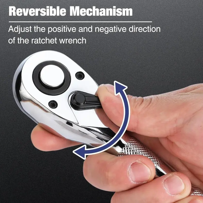 Stubby Ratchet Wrench Set, 1 Set 72-Tooth 1/4" 3/8" 1/2" Drive Socket Wrench, Mini Small Ratchet with CR-MO Head, Quick-Release & Reversible Design 3