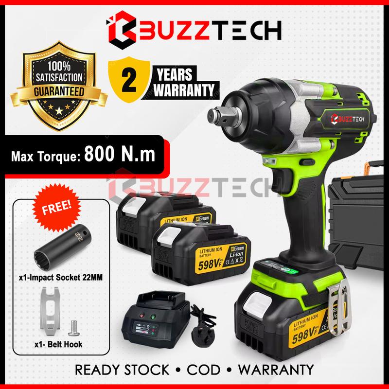 BuzzTech 800Nm Electric Cordless Impact Wrench Heavy Duty Brushless ...