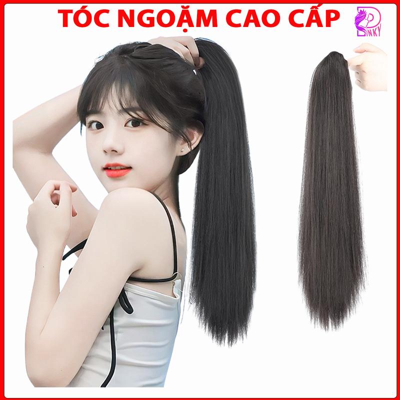 Tóc giả ngoặm thẳng dài 50cm, Kẹp tóc đuôi ngựa thẳng phong cách hàn quốc