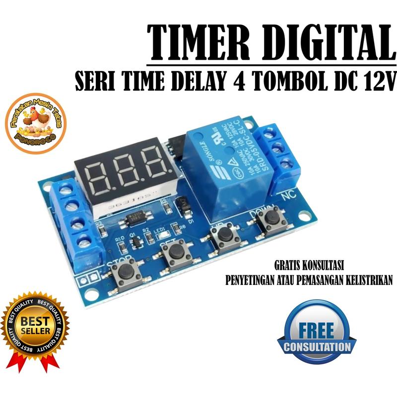 Relay Timer Display 4Tombol DC 6V~30V Delay Time Module Switch Control 0