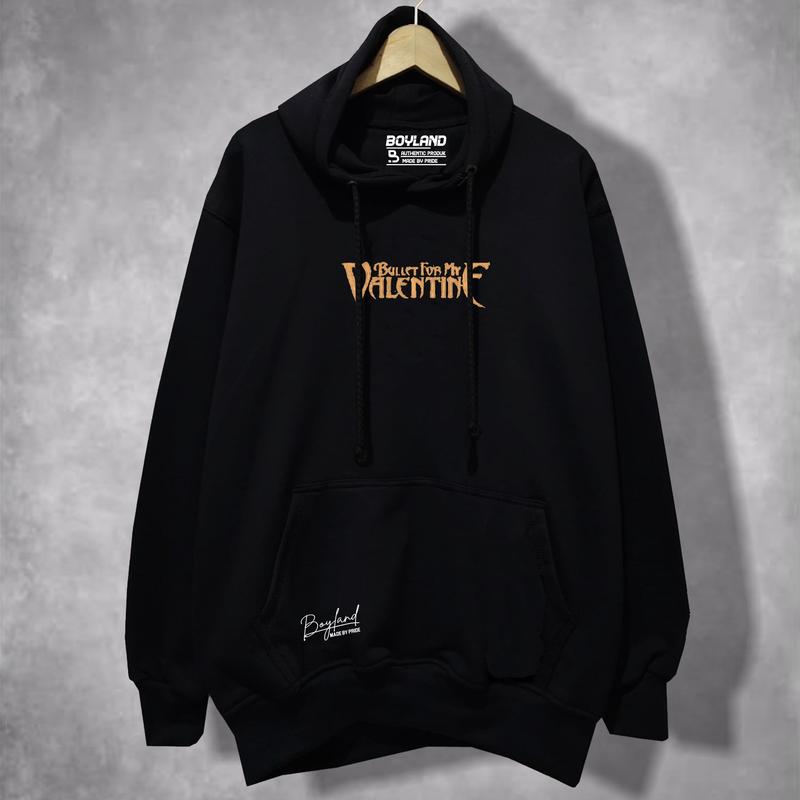 BoyLand Hoodie Pria Sablon Musik BULLET FOR MY VALENTINE Hitam Unisex Cowok Cewek Sweater Cowo Oblong Basic Casual Authentic Distro Motif Sablon Warna Hitam Tangan Panjang Fleece Tebal Lembut Santai nyaman Pria Wanita Outdoor Band Garis Keren Bulat Bulu 2