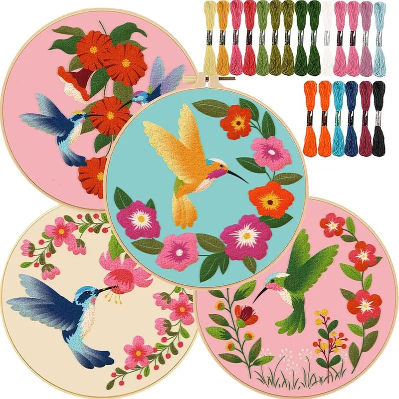 Floral Pattern Cross Stitch Set, 4 Counts Cute Spring DIY Cross Stitch Set for Adult Birthday Gifts [Random Color Embroidery Tools] 0