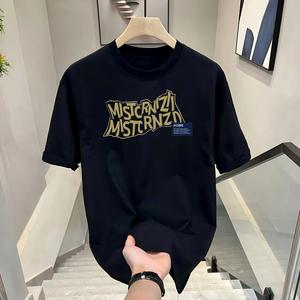 ผ้าฝ้ายคอกลมแขนสั้นเสื ้อยืดผู้ชายเทรนด์ภาษาอ ังกฤษพิมพ์ฤดูร้อนด้านบ หลวมพร้อมเสื้อยืดขนาด