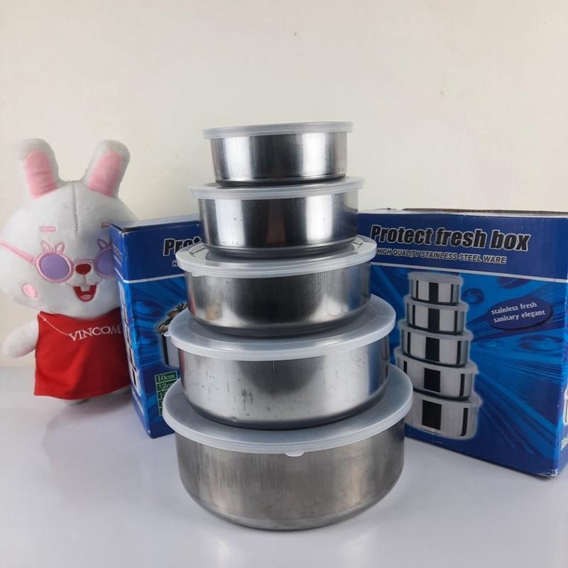 Bộ Thố Lạnh Inox 5 Món, Sét 5 Bát Inox Có Nắp Đậy, Bộ 5 Hộp Đựng Thực Phẩm Inox Cao Cấp