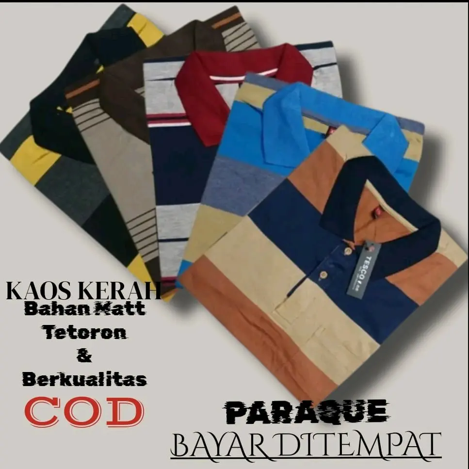 UKURAN XXL [[JUMBO]] Baju Kaos Kerah Salur Berkerah Polo Shirt Kantong Matt Tetoron Cotton Lengan Pendek