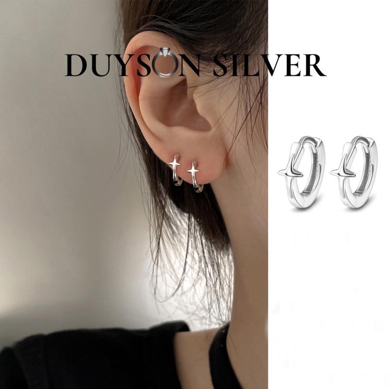 Khuyên tai bạc nữ vòng tròn chữ thập, bông tai bạc Ý 925 mạ vàng trắng cao cấp DUYSON SILVER (giá bán/1 chiếc) [KVTTXK5]