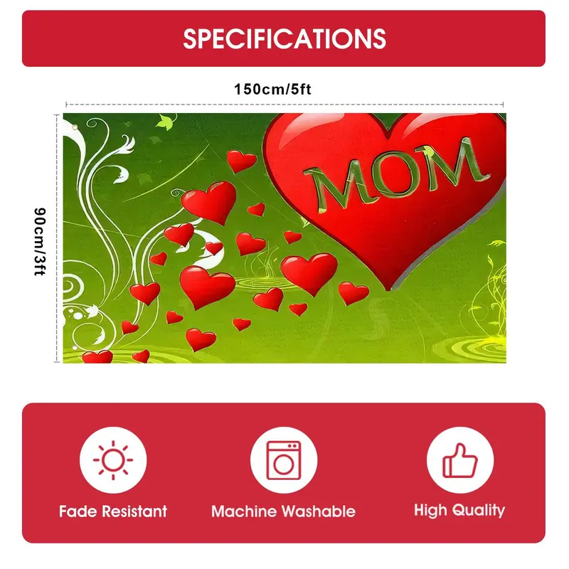 Heartfelt Pattern Outdoor Banner, 3x5 Ft Mom Flag, Perfect for Mother's Day Celebrations, Seasonal Events, and Home Decor 1