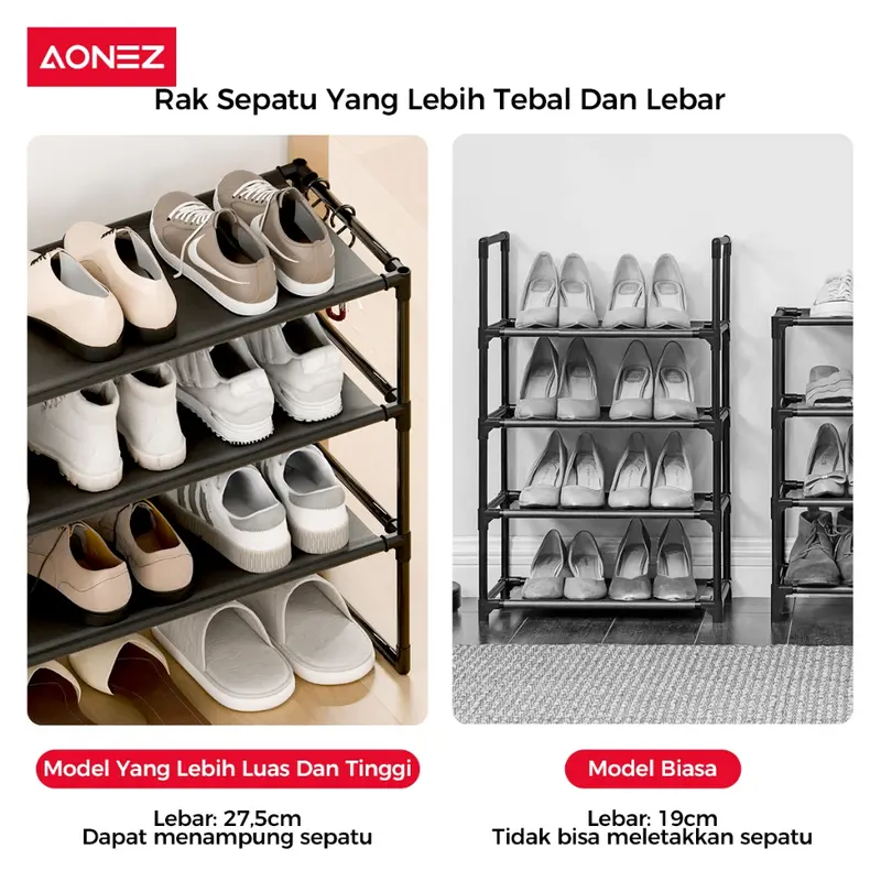 【COD】AONEZ INS Style Rak Sepatu 4 Lapis INS Rak Sepatu Non-anyaman Dengan Pengait Tas,  Besi Multi Lapis 8