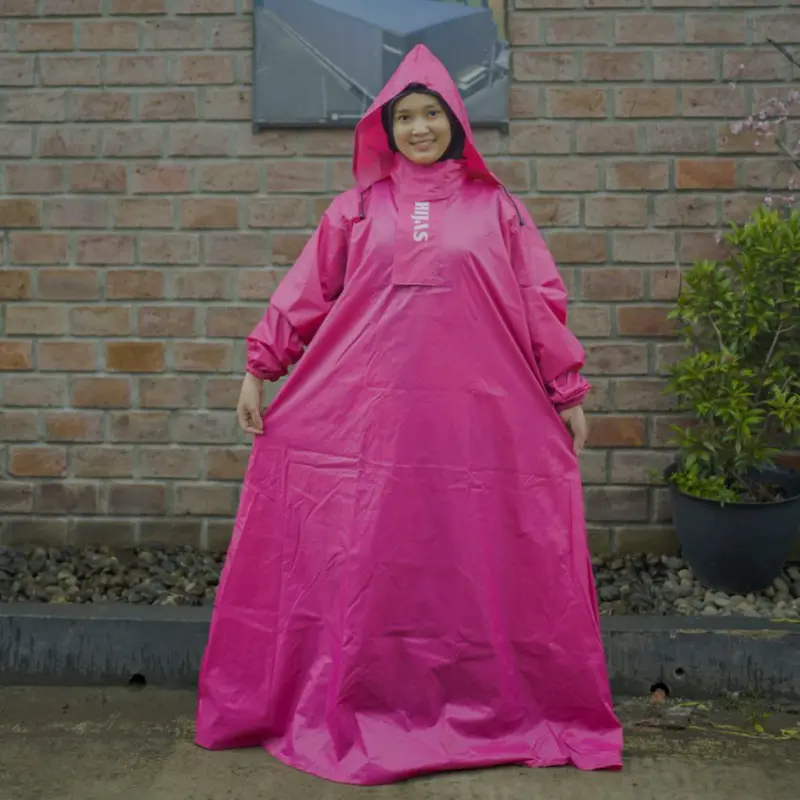 Mantel Jas Hujan Wanita Muslimah Gamis Tebal Premium PVC Tahan air Dapat digunakan kembali Syari 4