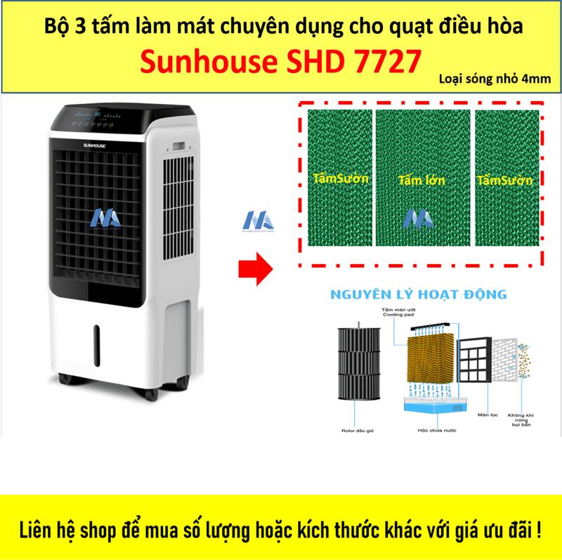 Tấm làm mát thay thế cho quạt hơi nước Sunhouse SHD7727 Bộ 3 tấm xanh đậm sóng nhỏ 4mm