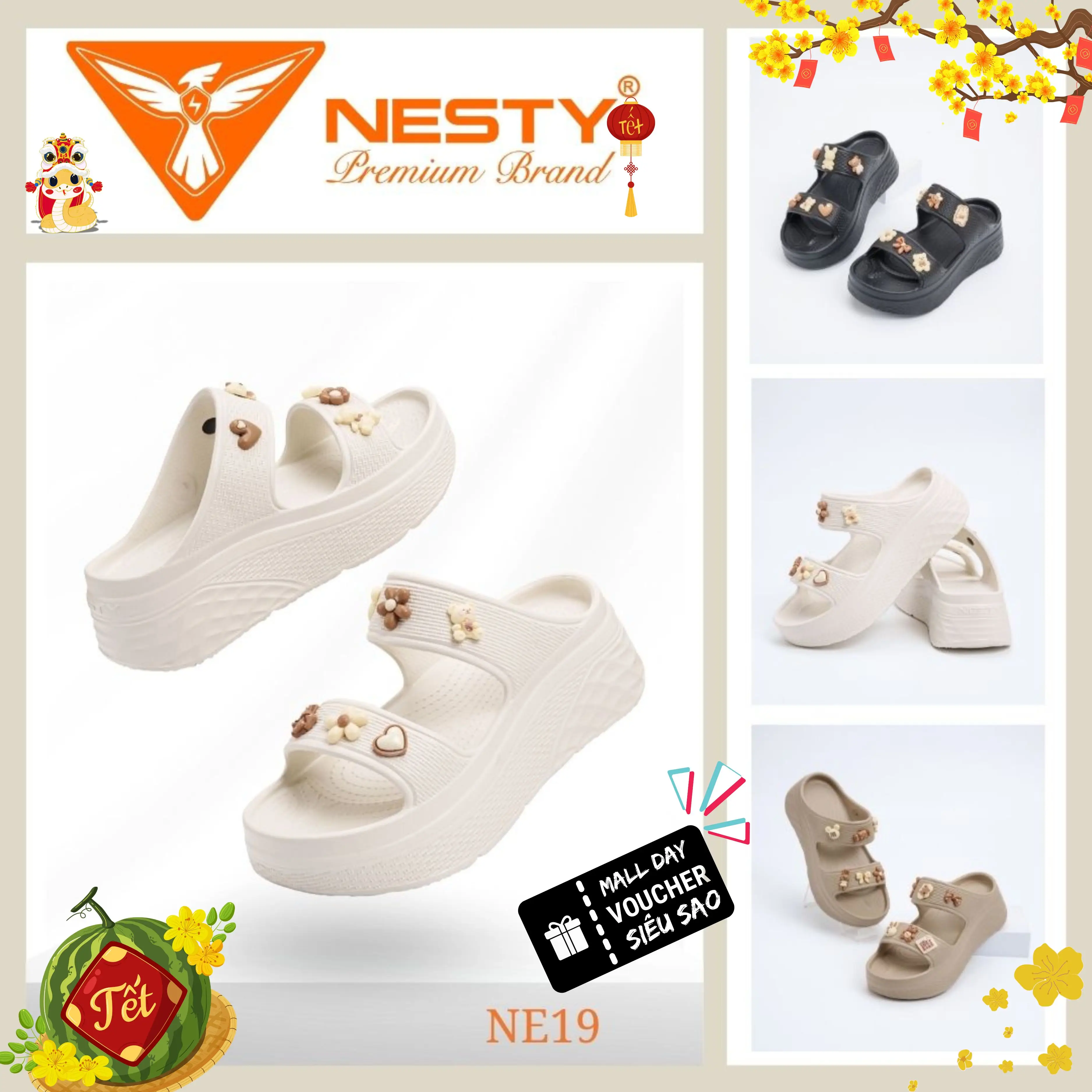 [NE19] [Tặng CHARM] DÉP HAI QUAI NESTY ĐẾ CAO ĐÚC NGUYÊN KHỐI [KO1]