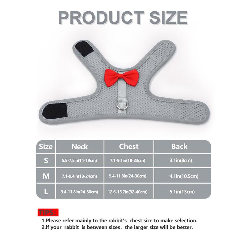Bow Design Rabbit Harness With Leash, Adjustable Breathable Rabbit Harness, Pet Supplies For Indoor and Outdoor Walking, Small Animal Supplies 5