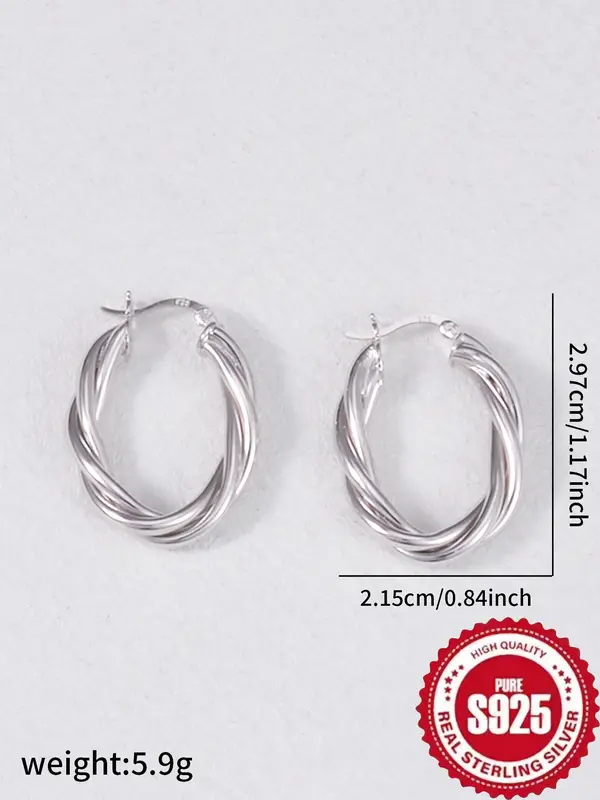 925 Sterling Silver Hoop Earrings, Fashionable Earrings for Women & Girls, Trendy All-match & Exquisite Jewelry for Birthday Gift 1
