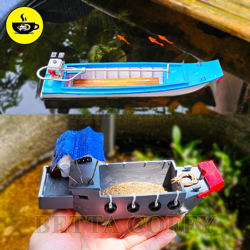 Mô Hình Vỏ Lãi Ghe Chỡ Cát Thuyền Xuồng Máy Bè Nổi - Trang trí bể cá hồ thủy sinh cá cảnh non bộ