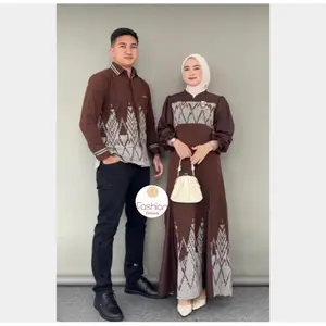 ALFISSTORE-KINANTI SERIES BAJU TENUN COUPLE COKLAT MAHOGHANI DRESS LEBARAN  PESTA Sarimbit Kondangan Keluarga Setelan Pasangan Gamis Muslim Batik Songket Modern set Syari Kombinasi 2025