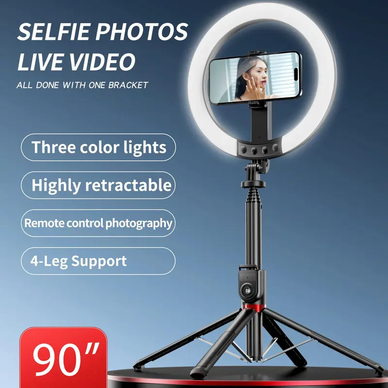 Selfie Stick Tripod Kit, Wireless Remote Control Selfie Stick with Adjustable LED Fill Light, Phone Holder for Photography & Video Blogging 2