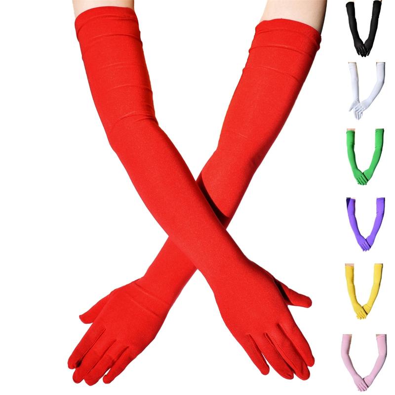 Product Introduction of 1920s Long Gloves Breathable Christmas Mardi Gras Dress Women Gloves Solid Color Elastic Wedding Party Bride Gloves 37
