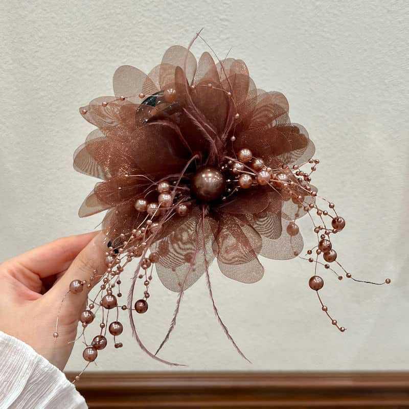 Product Introduction of Fashion Black Mesh Flower Hair Clip Women Shark Ponytail Clip Headdress Temperament Flower Hair Claw Headwear 20