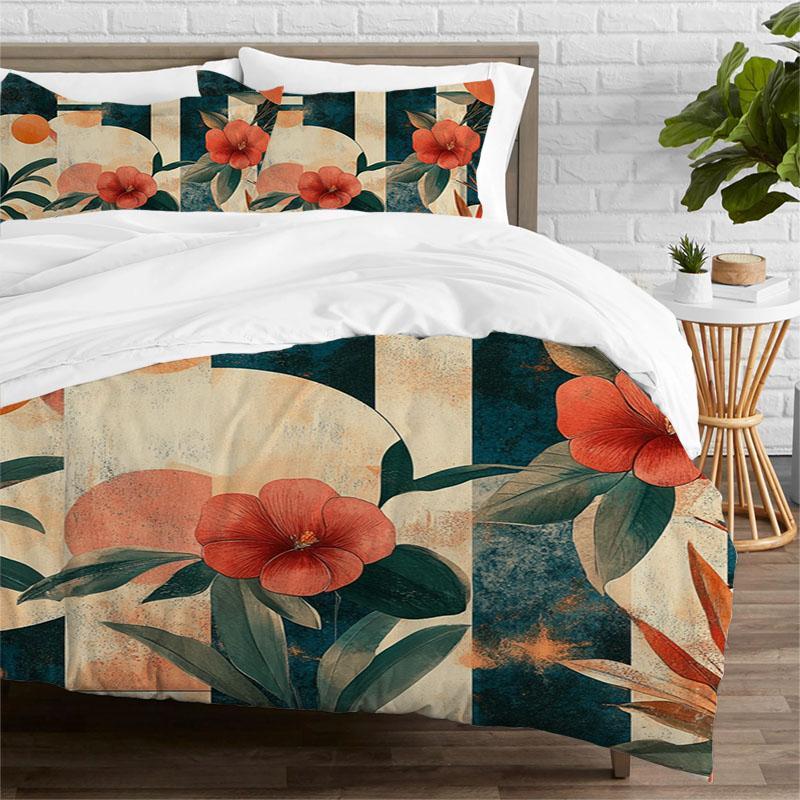 Floral Print Duvet Cover Set, 1 Set Including 1 Duvet Cover & 2 Pillowcases without Filler, Soft Comfortable Bedding Set for Home Bedroom 3