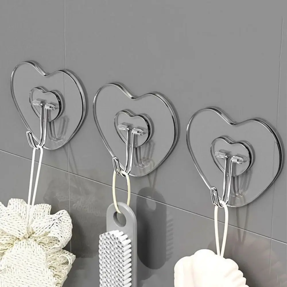 1/10PCS Multi-function Self Adhesive Heart-shaped Hooks Transparent Wall Mounted Wall Door Hangers Punch-Free Kitchen Bathroom Accessories Hat Racks