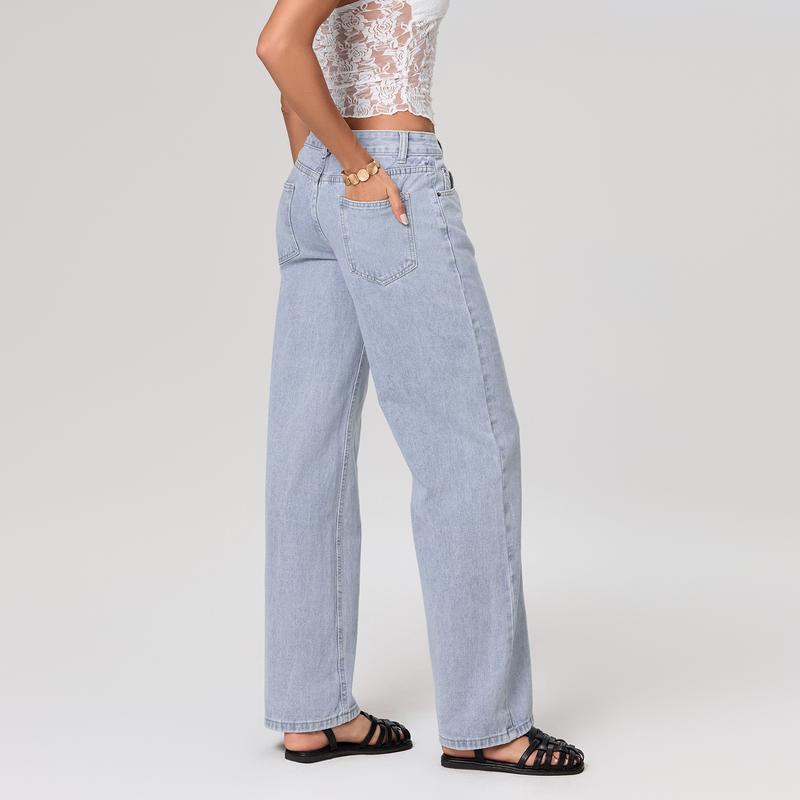 Product Introduction of Women Casual Low Rise Jeans Fashion Loose Straight Leg Denim Pants with Pockets for Summer Spring 61