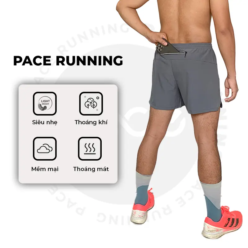 Quần Thể Thao Nam PACE DAILY Có Túi Đựng Điện Thoại Quần Đùi Chạy Bộ Thoáng Khí Thấm Hút Mồ Hôi Q2 5