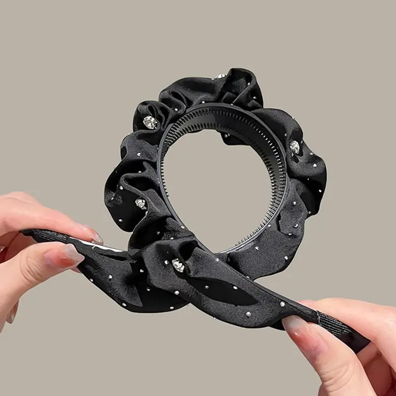 Bờm Tóc Xếp Ly, Thiết Kế Đơn Giản, Màu Đen, Băng Đô Cho Nữ, Băng Đô Rộng, Phụ Kiện Cài Tóc, Phụ Kiện Tóc Pin Voi 7