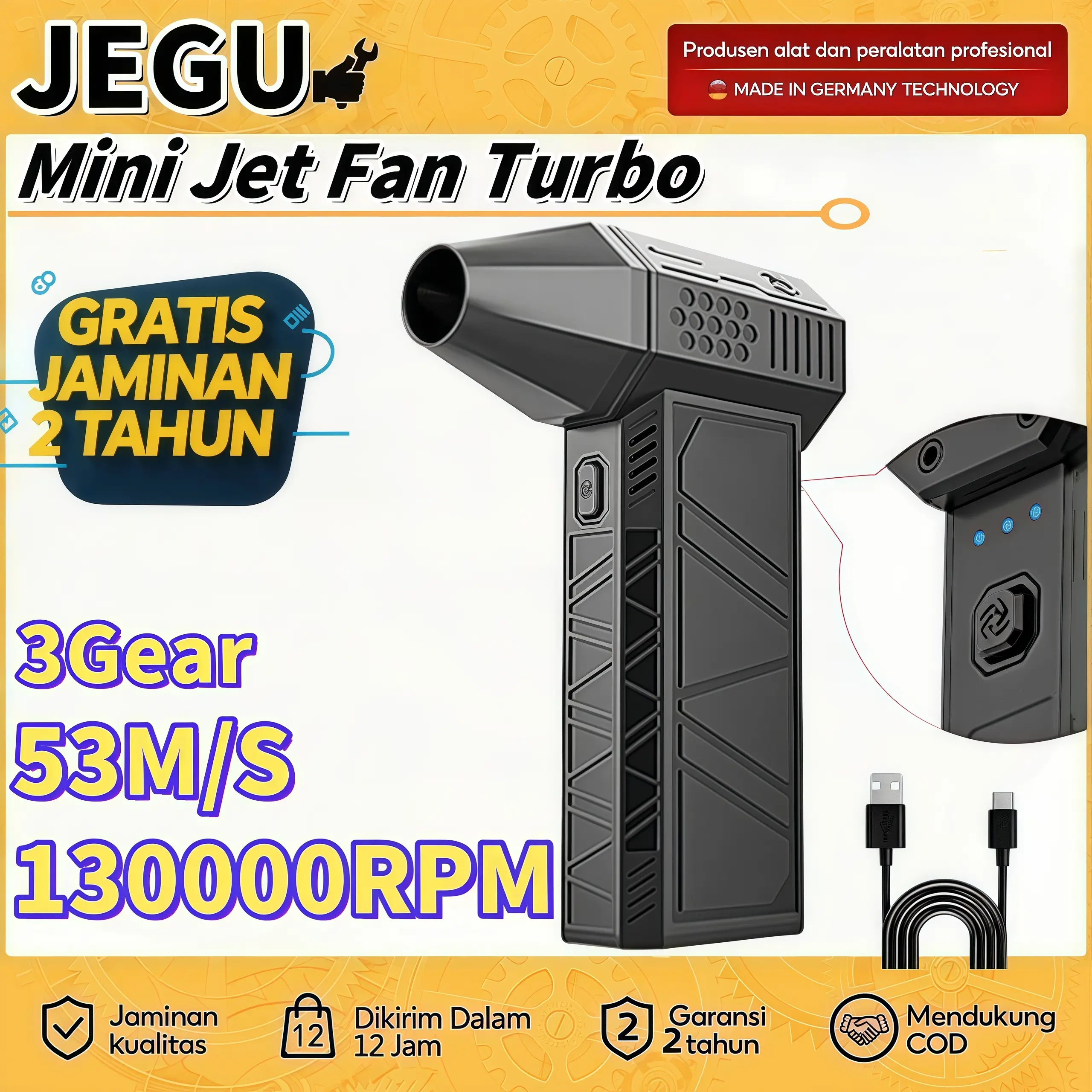 Mini Jet Fan Turbo 5 Gear Adjustable 130000RPM 53m/s Alat Pembersih Mobil & Komputer Kualitas Terbaik Garansi 2 Tahun Car