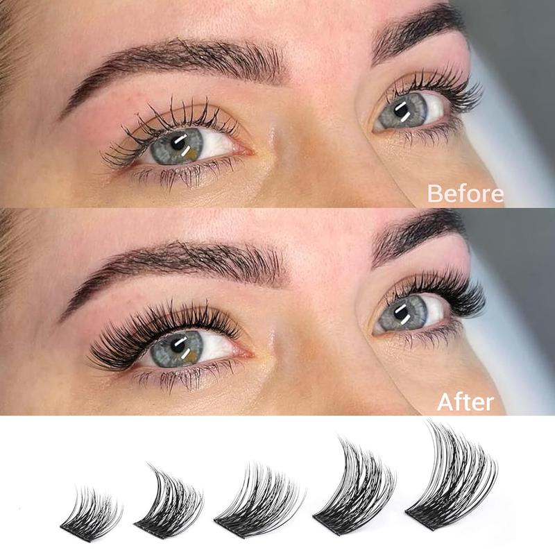 Individual False Eyelashes with Lash Bond and Seal and Lash Applicator Tool, Natural Look DIY Lash Extension Kit, Natural Curling Cluster Lashes for Eye Makeup, Summer Makeup, Valentine's Day Gift for Women, Cluster Lashes Kit 7