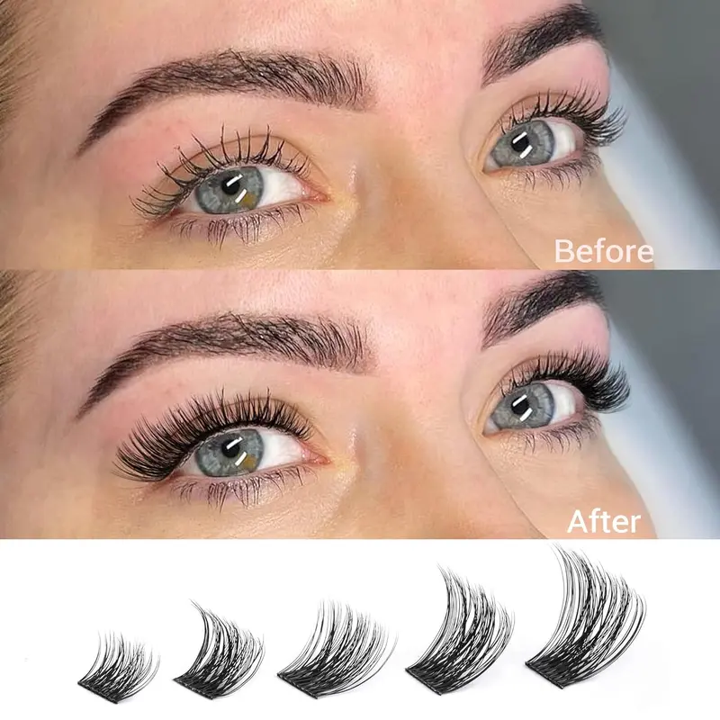 Individual False Eyelashes with Lash Bond and Seal and Lash Applicator Tool, Natural Look DIY Lash Extension Kit, Natural Curling Cluster Lashes for Eye Makeup, Summer Makeup, Valentine's Day Gift for Women, Cluster Lashes Kit 7