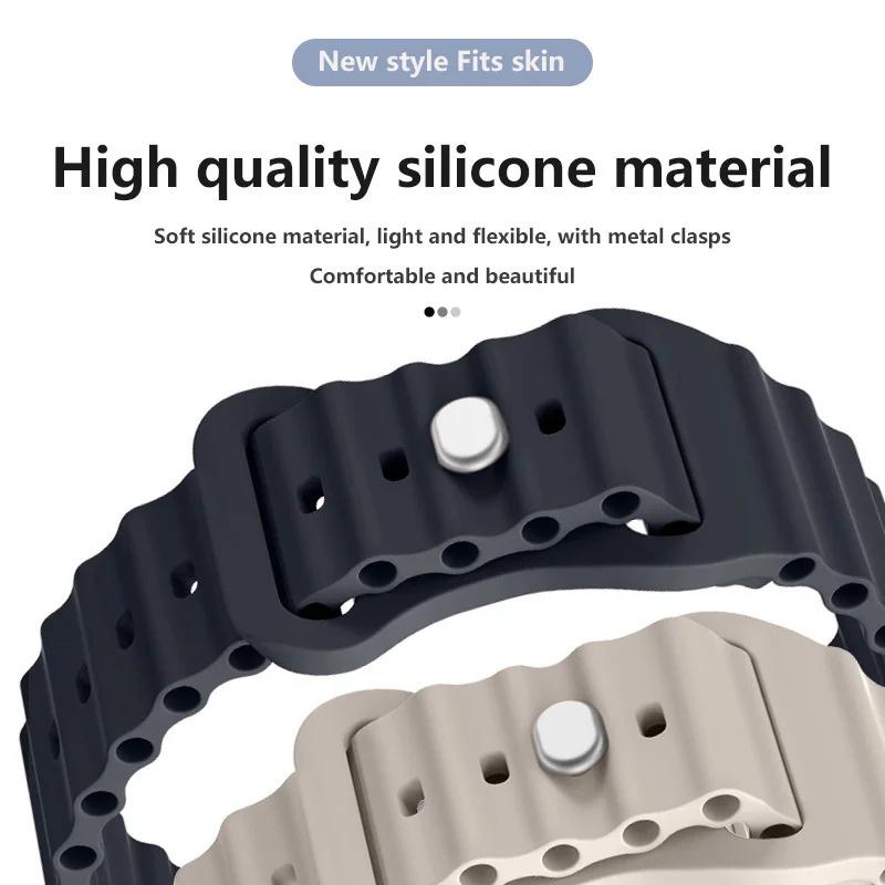 Product Introduction of Ocean Silicone Strap for Apple Watch 49mm 46mm 45mm 41mm 44mm 40mm 42mm 38mm Breathable Bracelet Wristband Ultra 10 9 8 7 6 5 4 3 SE Band 4