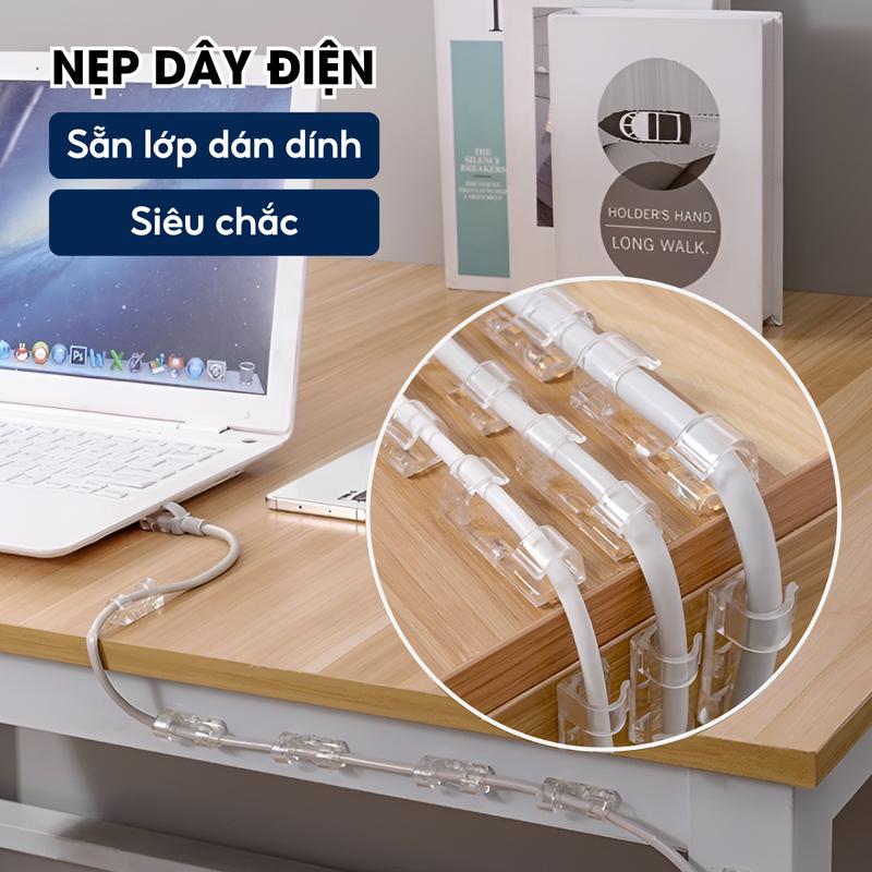 Nẹp Dây Điện Dán Tường Sẵn Miếng Dính Siêu Chắc Hotech Cố Định Dây Mạng Kẹp Giữ Cáp Sạc Chống Rối Gọn Gàng Tiện Lợi NDH