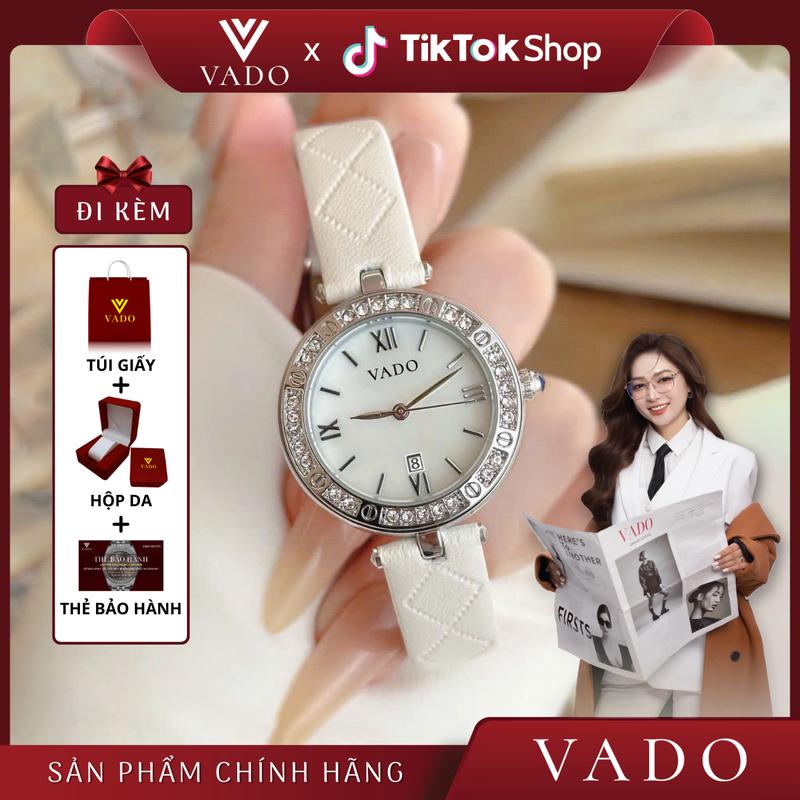 [VD - DHJ9820V] Đồng Hồ Nữ Mặt Tròn, Mặt Đính Viền Đá Sang Chảnh Và Thanh Lịch - DHJ9820T VADO