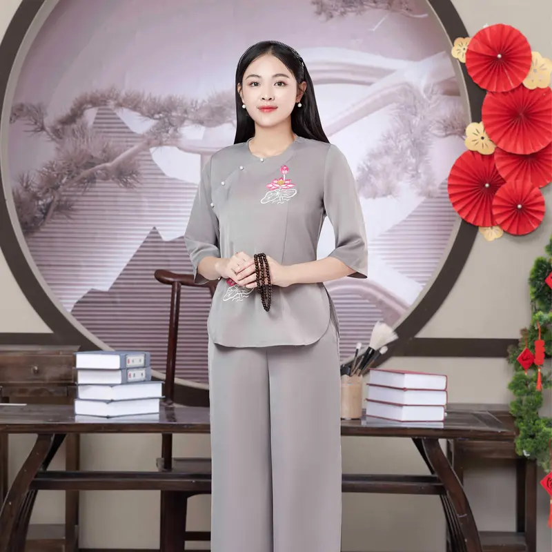 Pháp Phục Cô Thỏ - Bộ Quần Áo Pháp Phục Vạt Sóng Thêu Sen Đính Ngọc 0