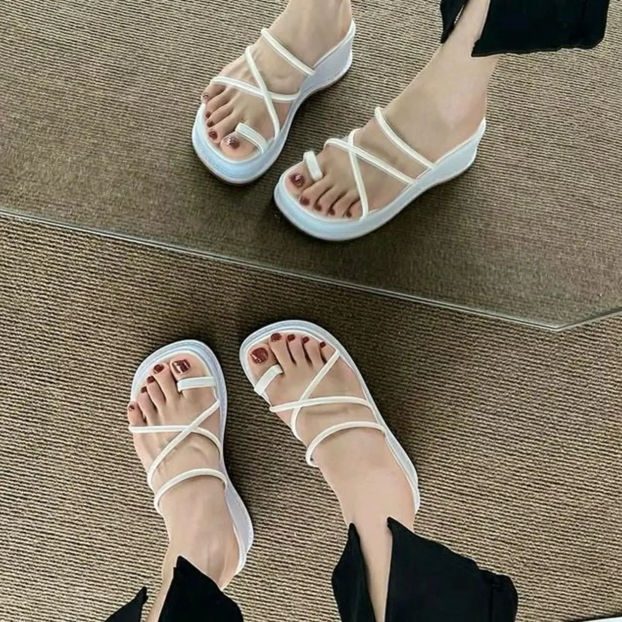 Dép xuồng dây da đế cao 7cm, hàng đế mút dép  sandal