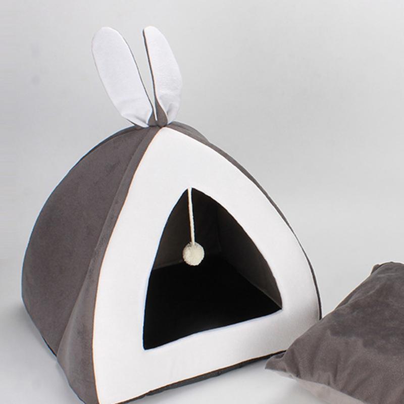 Product Introduction of Removable cat bed self-insulation, suitable for indoor cat collapsible dog house, puppy cage recliner with mattress gray 11