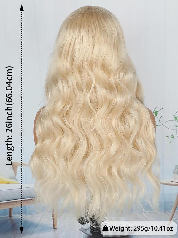 26 Inch Long Blonde Wavy Wigs for Women, Gorgeous Fluffy Wigs without Bangs, Synthetic Lace Front Wigs for Party, Daily Use 1