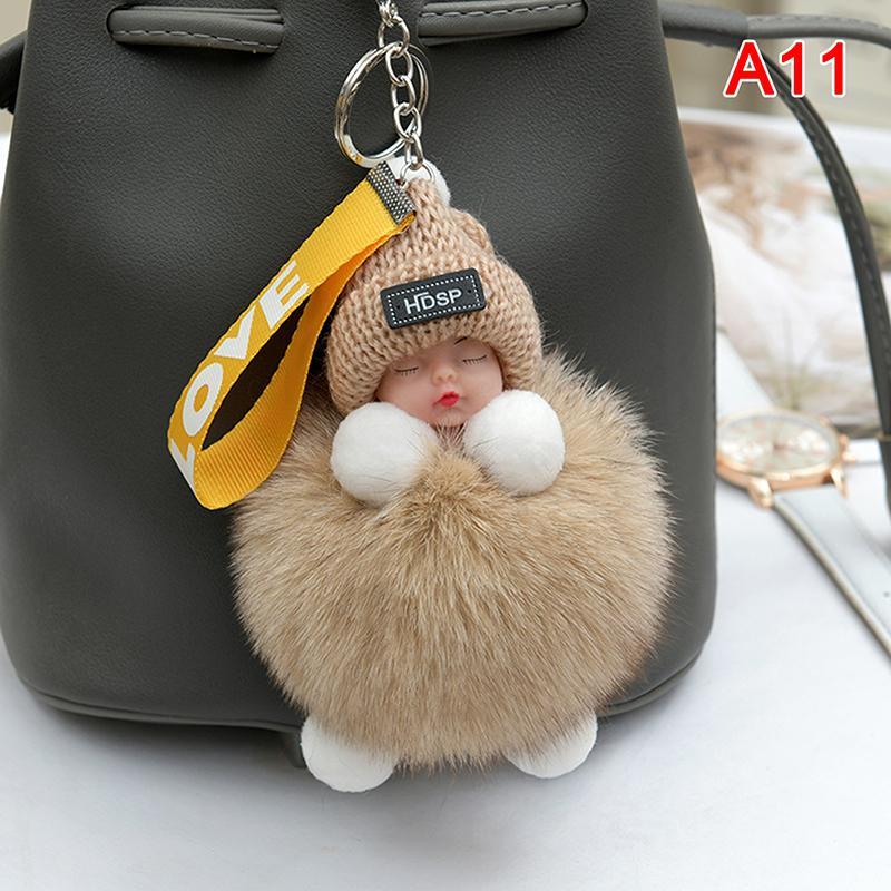 Product Introduction of Pompom Sleeping Baby Keychain Cute Fluffy Plush Doll Keychains 33