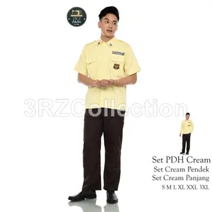 Set PDH Krem–Cokelat Lengan Pendek (atasan + celana)