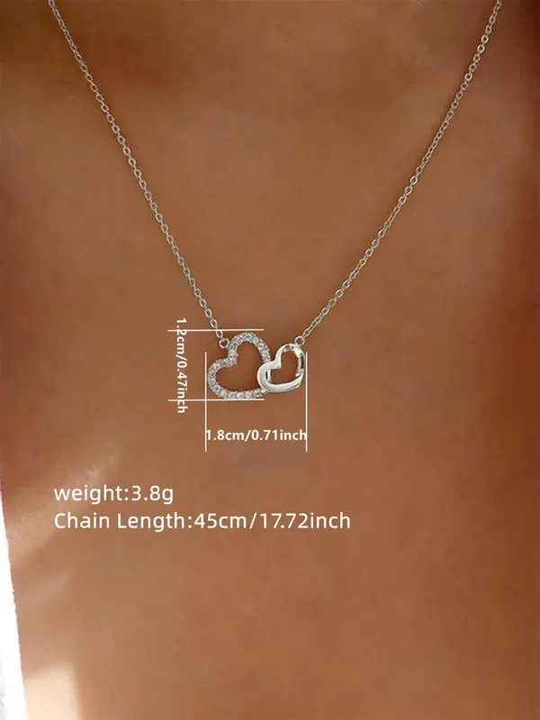 Elegant Exquisite Rhinestone Double Heart Design Pendant Necklace for Women, Gifts for Girlfriend, Trendy Sparkly Pendant Necklace, Chic Gorgeous Luxury Jewelry, 90s Vintage Jewelry designer jewellery 1